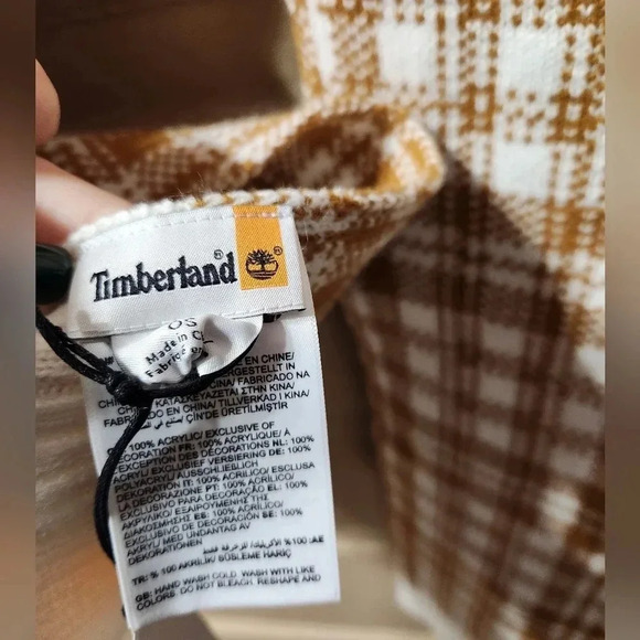 Timberland Gold/Brown/White Unisex Plaid Knit Scarf NWT - Picture 3 of 3